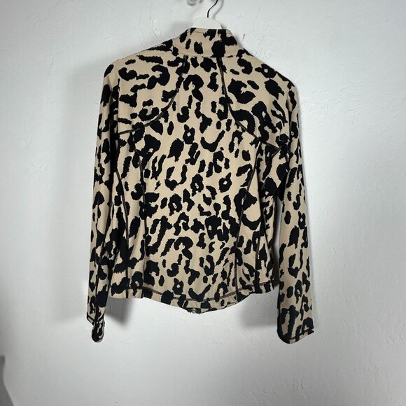 Christine Alexander Women Leopard Print Zip Up Jacket Medium Stretch Black Beige - Picture 2 of 8
